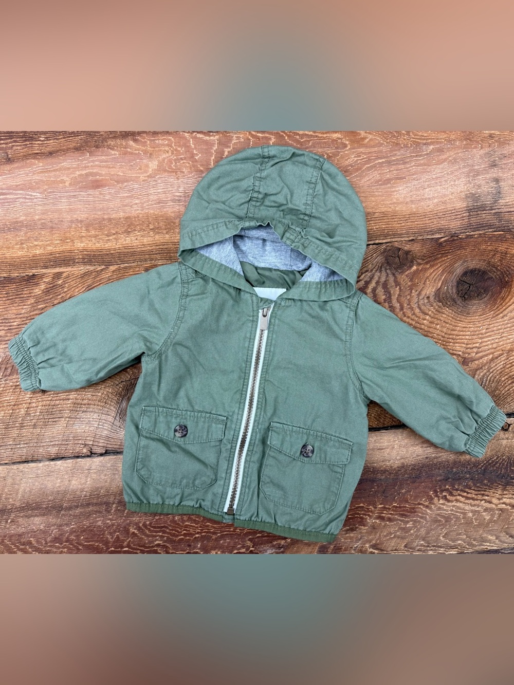 Old Navy Olive Green Hooded Zip-Up Kids Raincoat